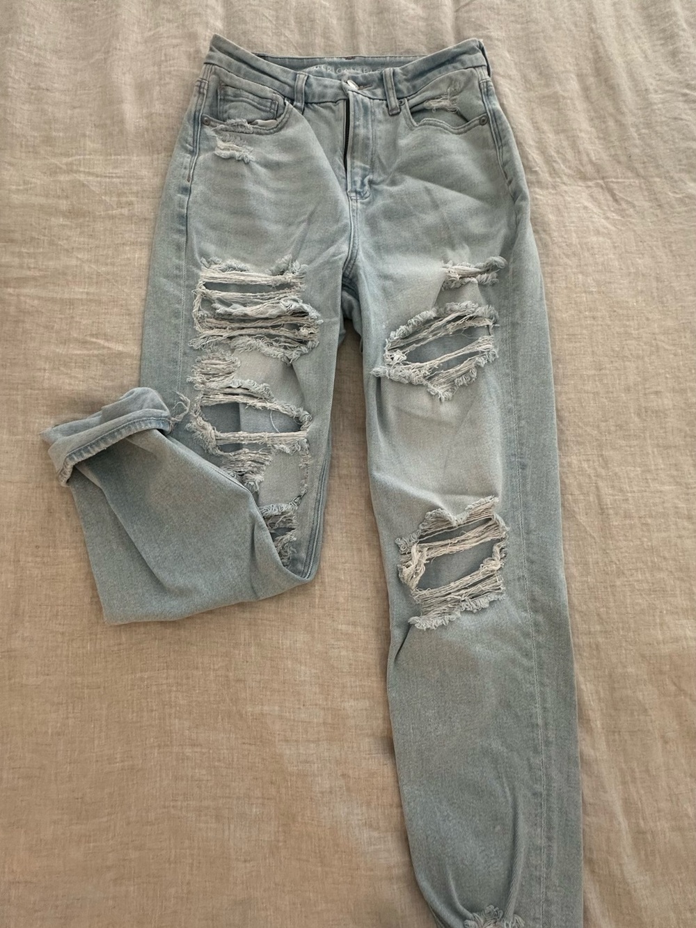 American Eagle Outfitters Light Blue Distressed Curvy Mom Jeans